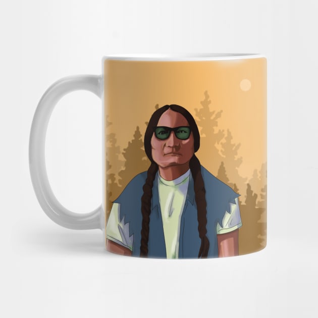 Native American Chief Sitting Bull GTA Art Style Portrait with Background by Eyanosa